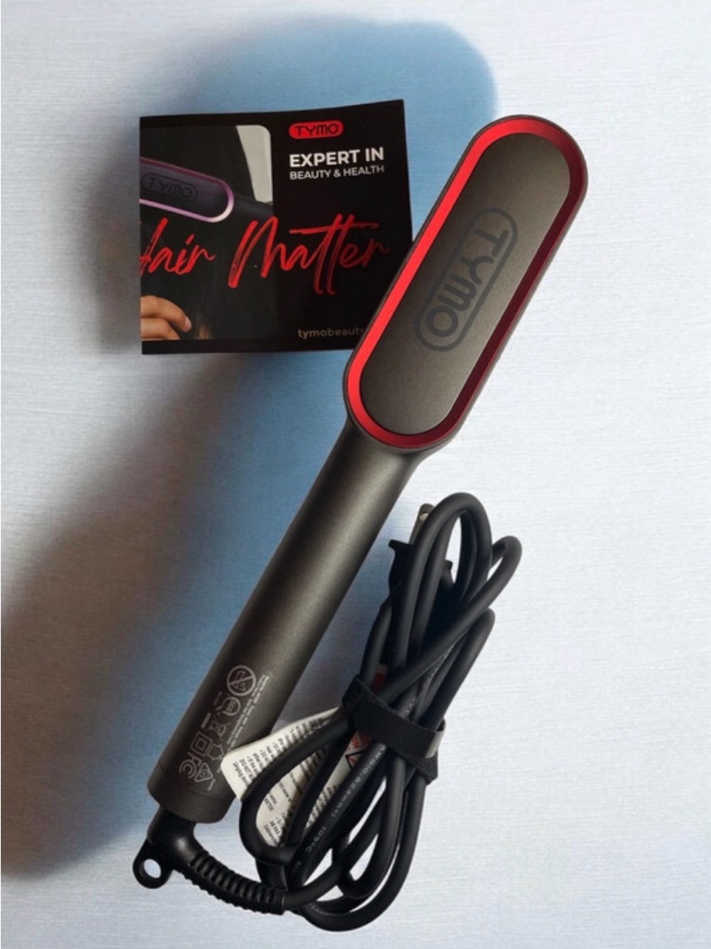 TYMO RING PLUS Hair Straightening Brush in Black with Red Trim